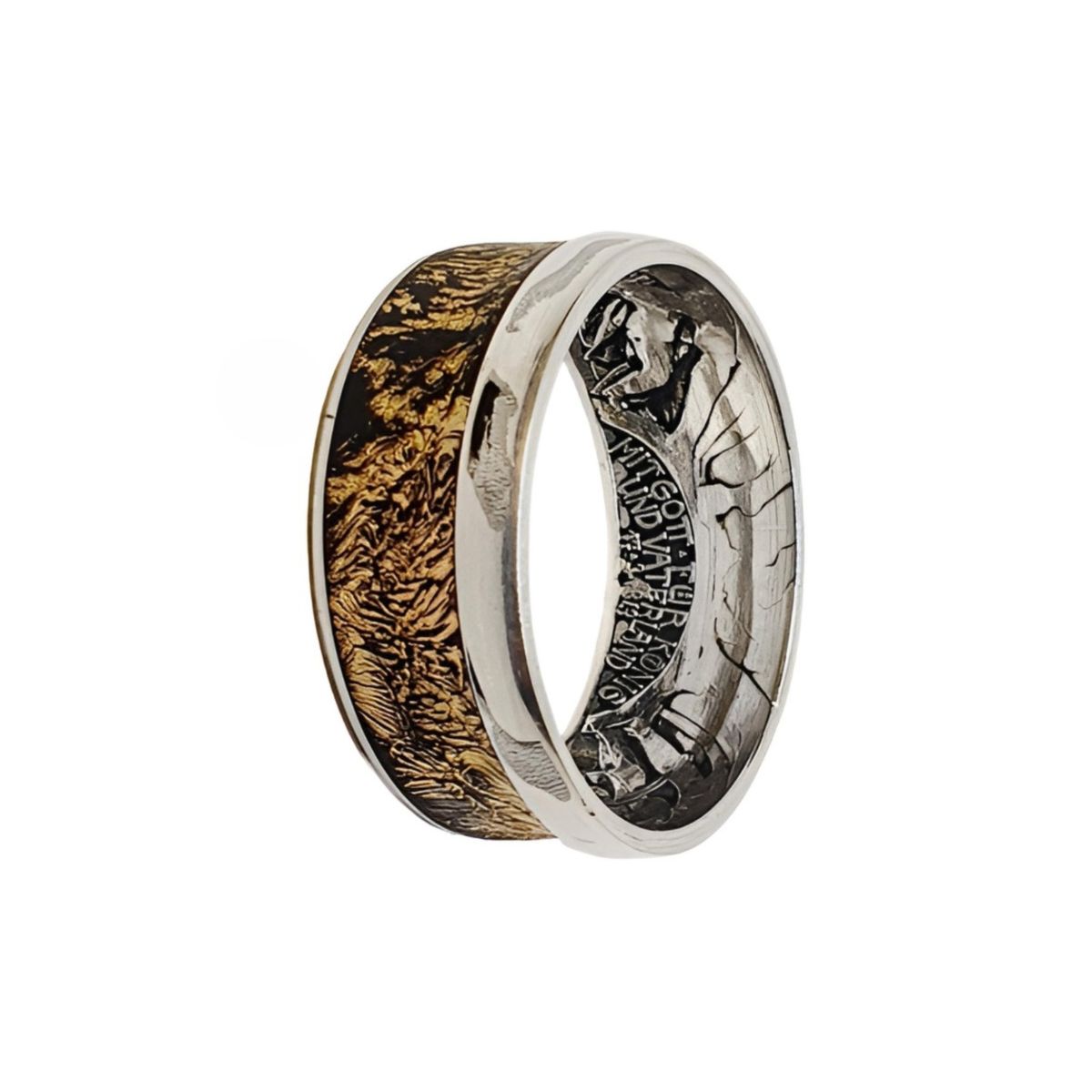 3 Mark Kaiserreich Münzring 1913 – Silberring mit Blattgold-Inlay