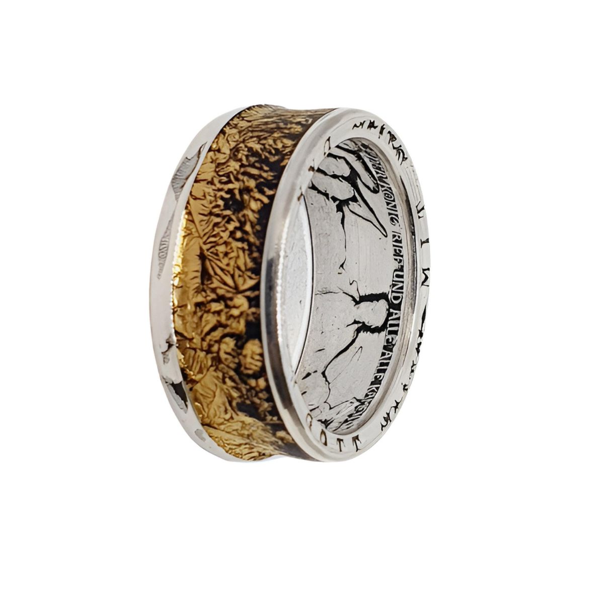 3 Mark Kaiserreich Münzring 1913 – Silberring mit Blattgold-Inlay