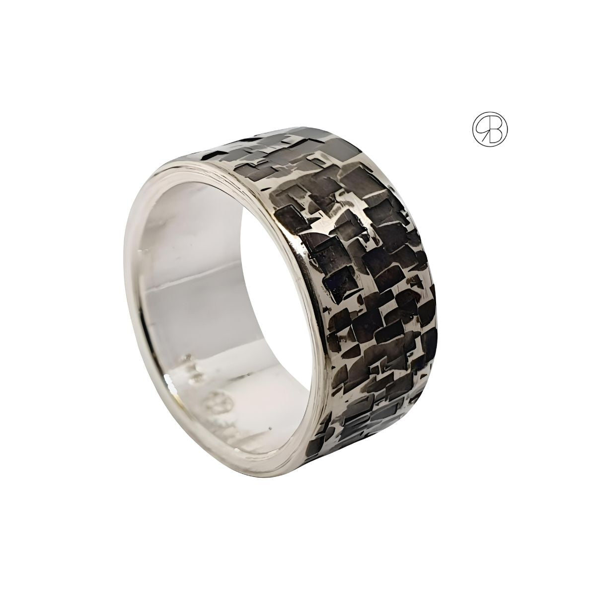 Handgefertigter Silberring mit Camouflage-Muster – 925 Sterling Silber
