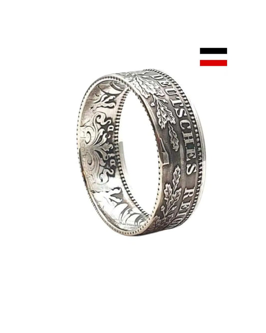 Handgefertigter 1-Mark-Kaiserreich-Münzring aus 900er Silber – historisches Schmuckstück für Sammler und Geschichtsliebhaber.