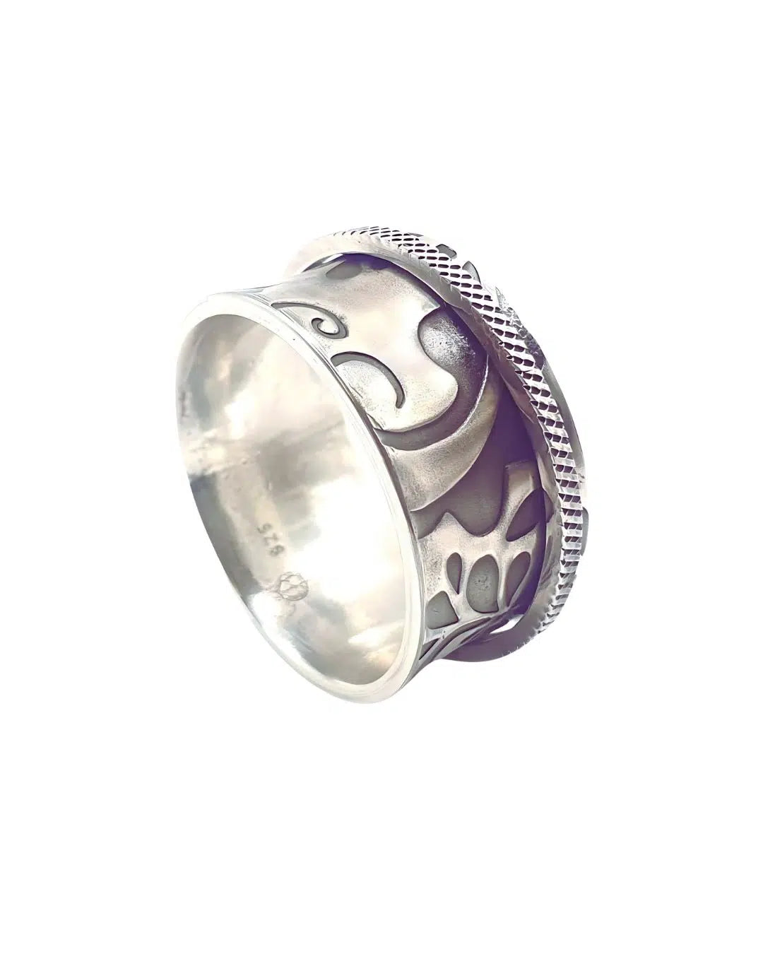 925 Silber Meditationsring mit Drehfunktion und Blütengravur - beruhigendes Schmuckstück zur Stressreduktion