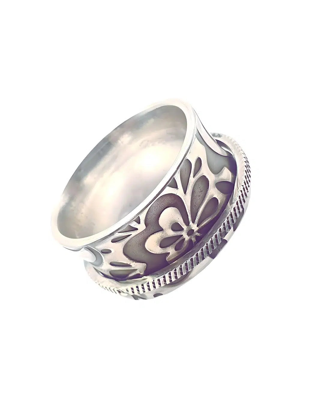 Drehbarer Meditationsring aus 925 Sterlingsilber mit Blütenmuster für Achtsamkeitsübungen und Entspannung