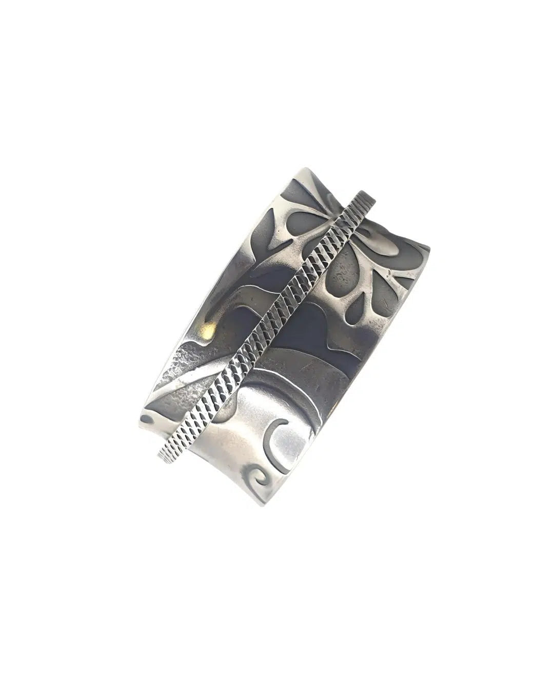 925er Silber Achtsamkeitsring mit drehbarem Element und filigranem Blütenmuster-Design für Meditation