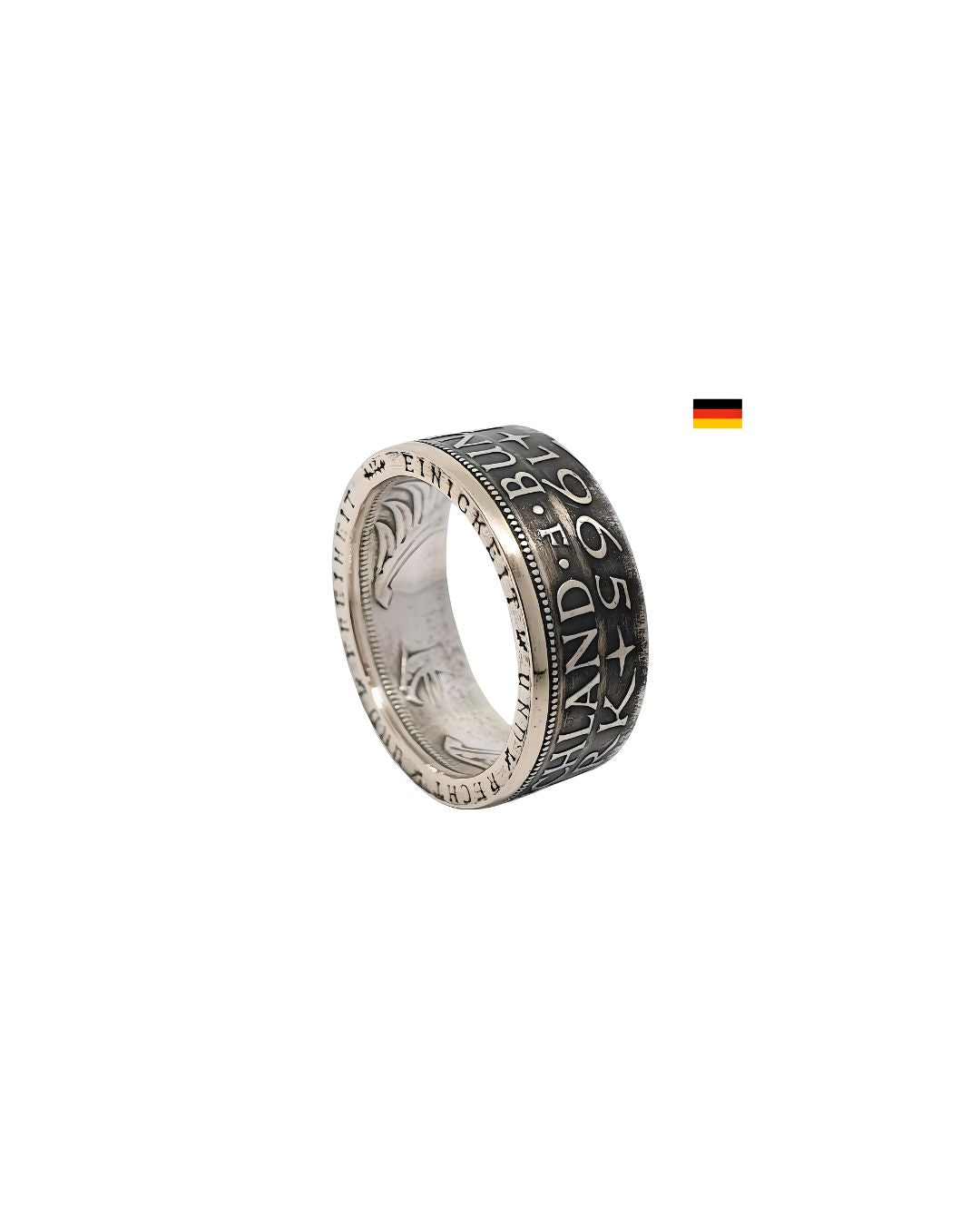 "Münzring mit Wunschjahrgang 1951 - 1974 Nahaufnahme, deutsche Silbermünze, gravierbar"