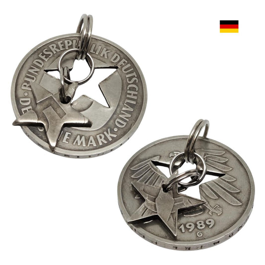 Münzanhänger aus original 5 DM Münze 1974–2001 mit Wunschjahrgang, handgefertigt in Deutschland