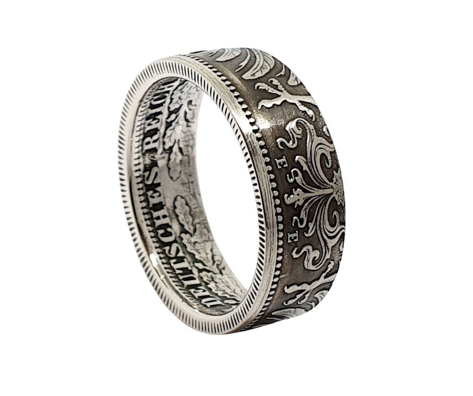 Münzring aus 1 Mark Kaiserreich Silbermünze 900er Silber, handgefertigt, antiker Schmuck wilhelminische Ära"