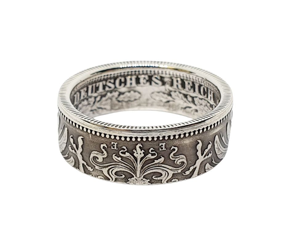 1 Mark Münzring Kaiserreich Nahaufnahme Prägung, 900er Silber antiker Ring handgefertigt"