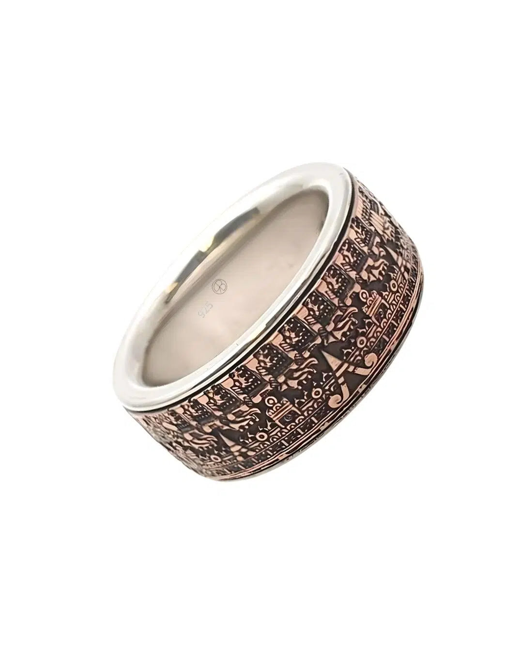 Azteken Maya Kalender Ring - Handgefertigter Münzring Sterlingsilber