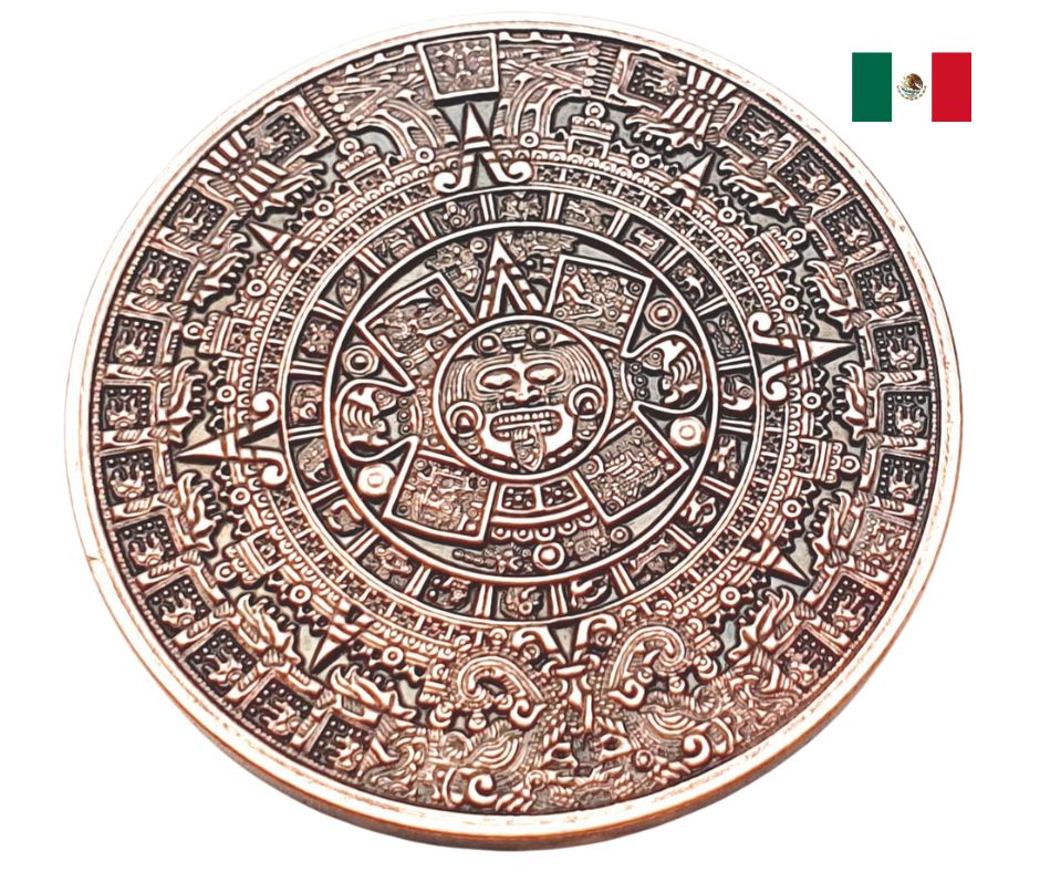 Azteken Maya Kalender Ring - Handgefertigter Münzring Sterlingsilber