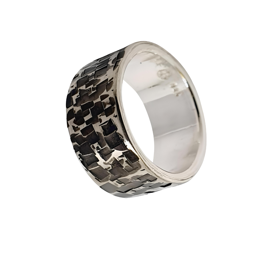 Handgefertigter Silberring, mattes Camouflage-Finish, detailreiche Oberflächenstruktur“