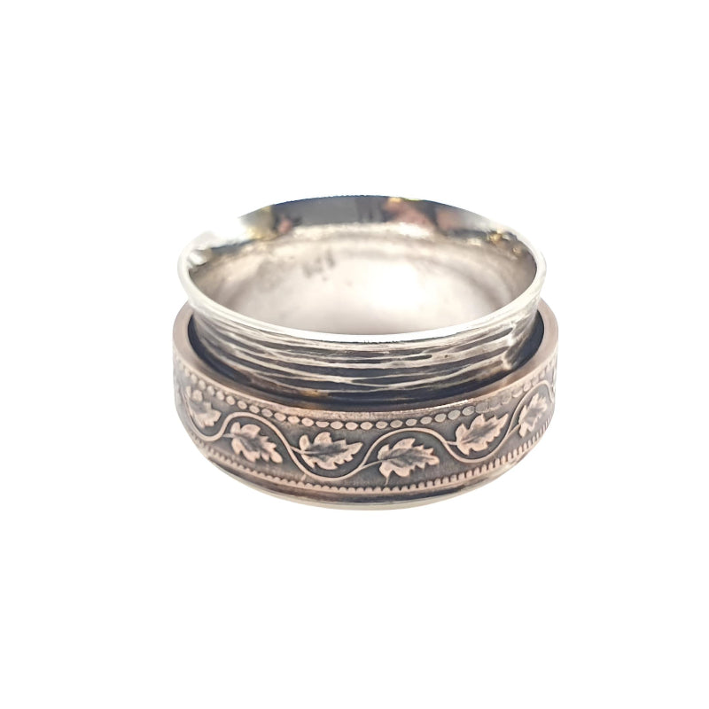 Kanadischer Münzring Seitenansicht, beweglicher Ring, Entspannung, Handarbeit
