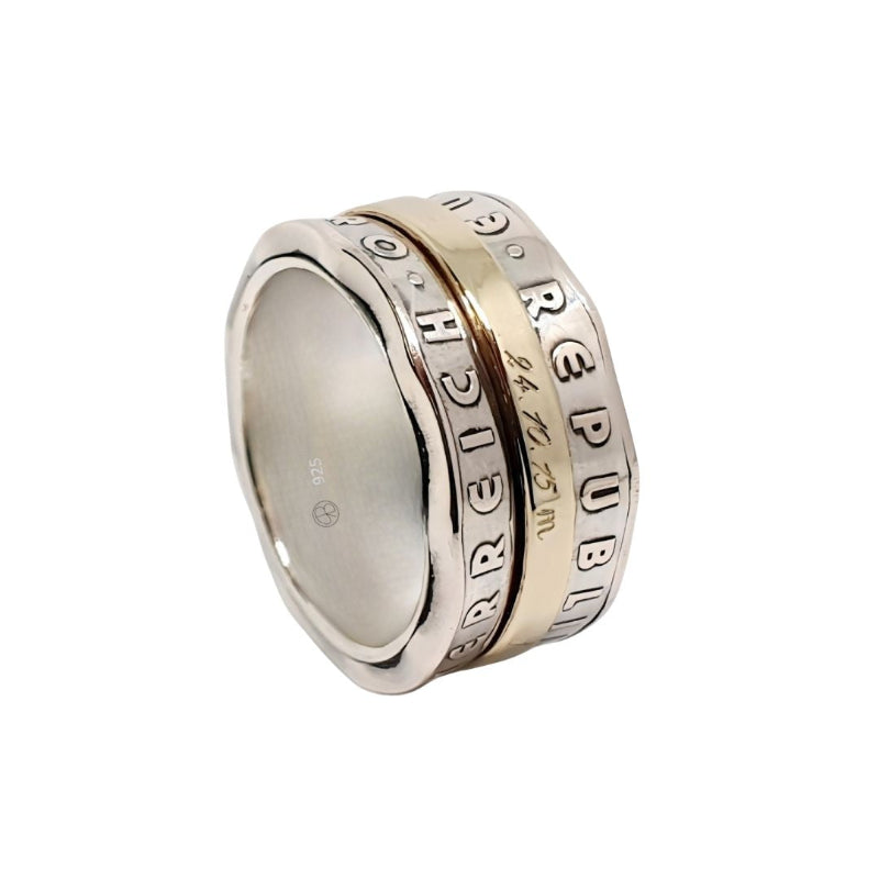 Silberring Spinnigring Österreich Detail - handgefertigter breiter Ring aus 5-Euro-Münze