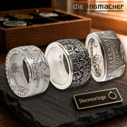 Münzringe, aus Deutschland, Mexiko und USA.