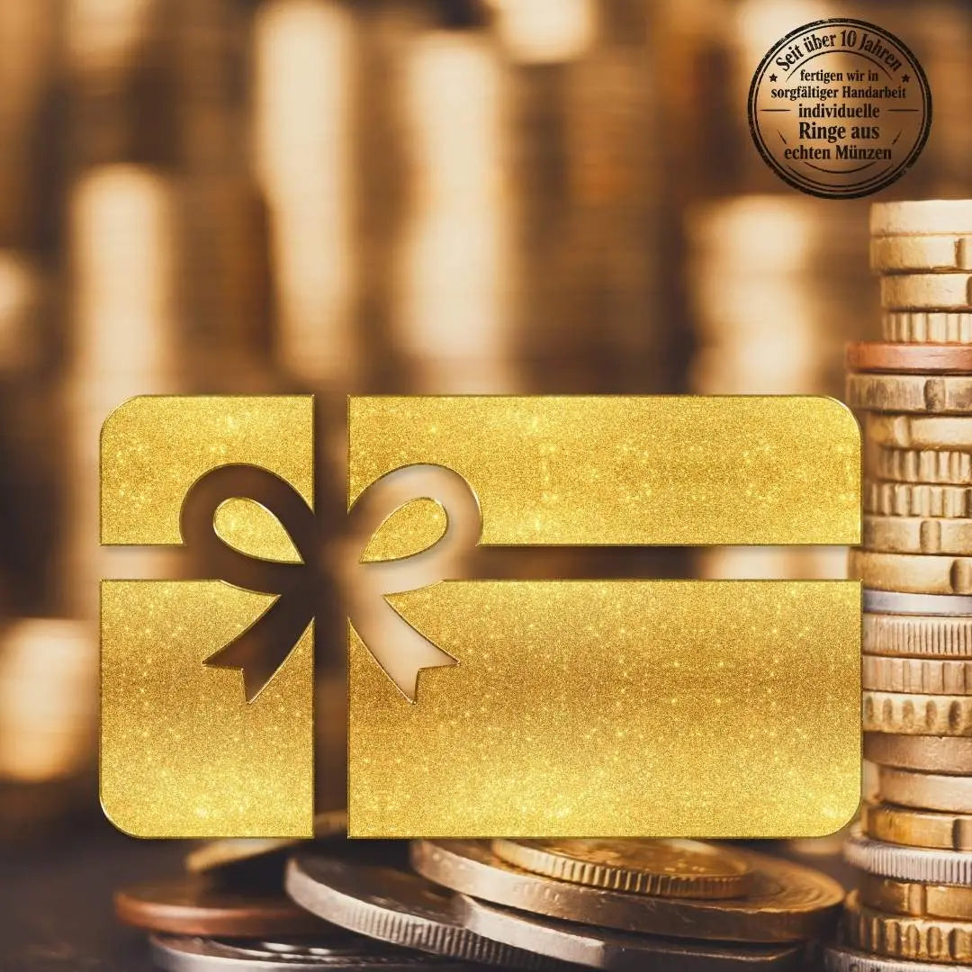 Geschenkgutschein für handgefertigte Münzringe mit individueller Gravur