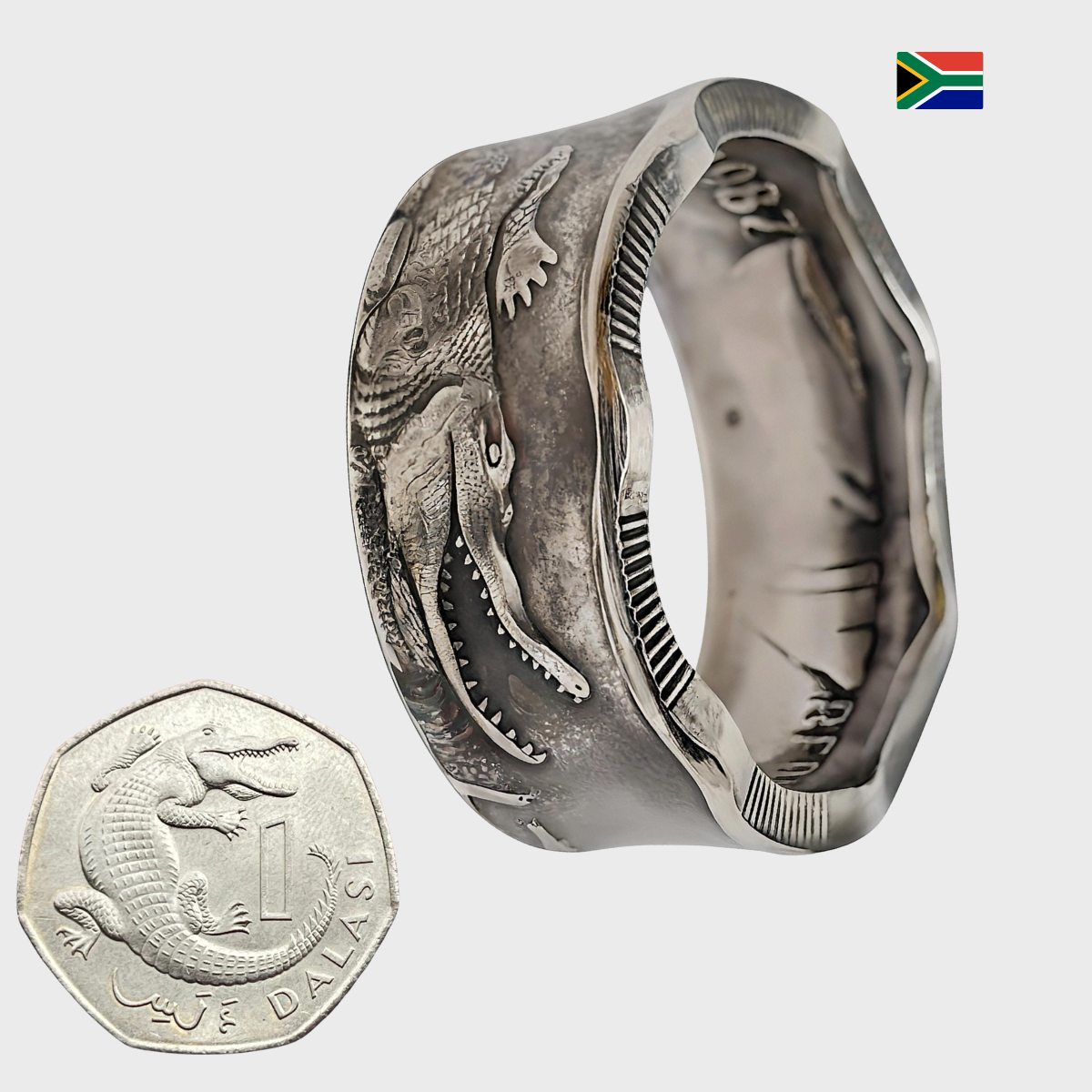 Münzringe Gambia Dalasi – Krokodil-Motiv mit 24K Teilvergoldung