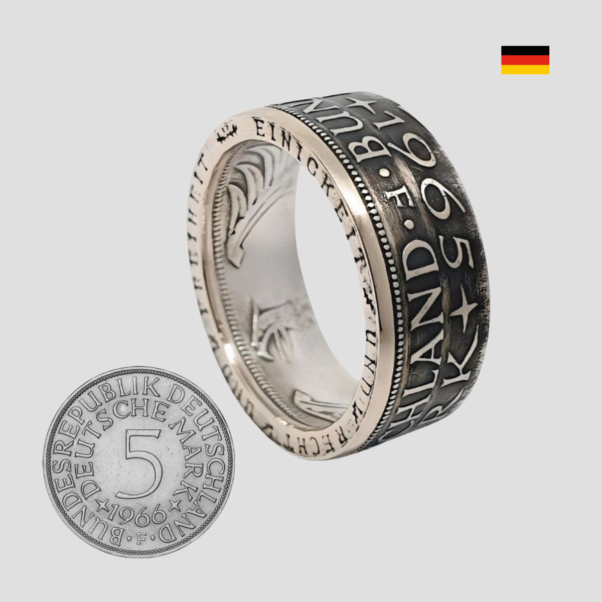 Münzringe gefertigt aus Silbermünzen 5 DM Prägejahre von 1951 - 1974