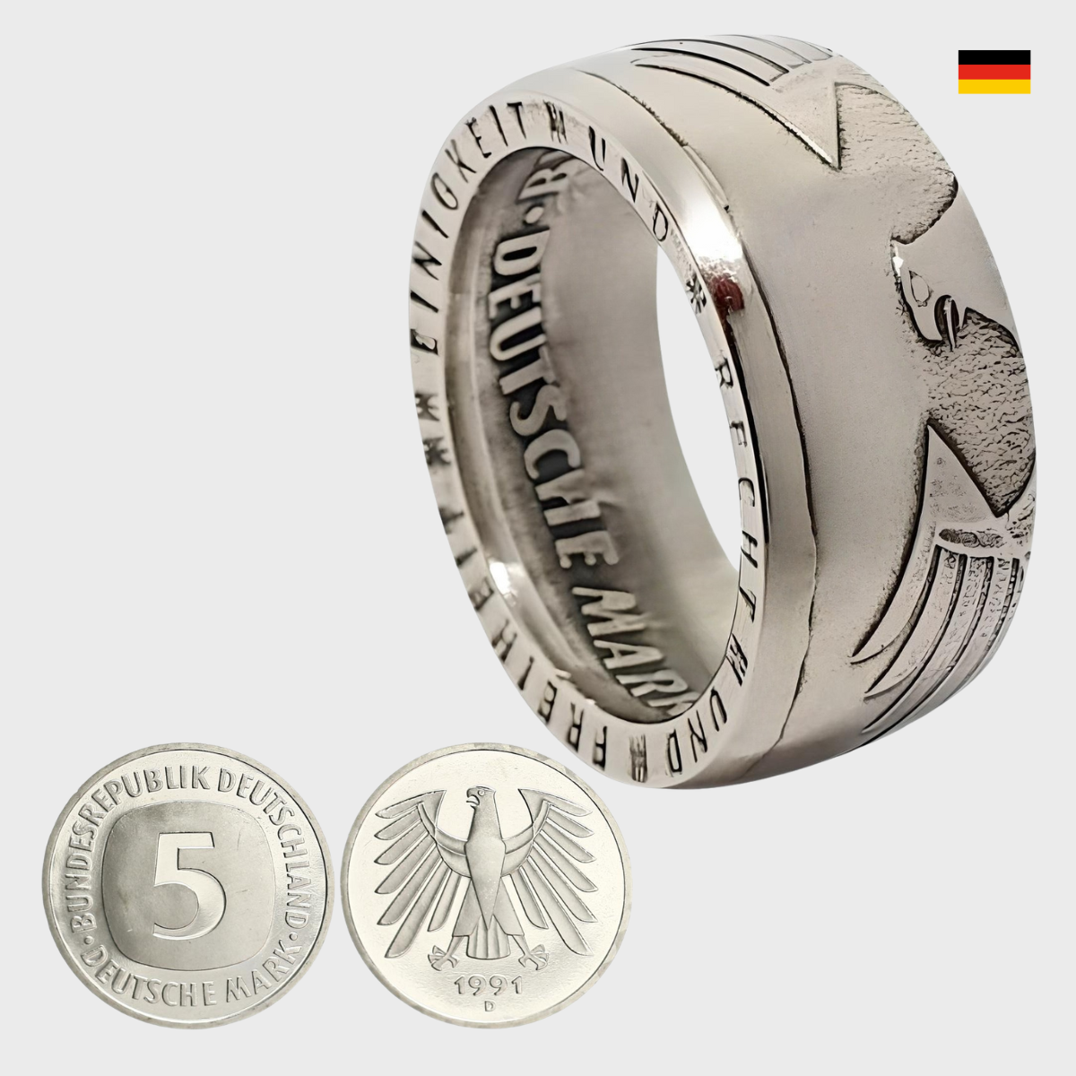 5 DM Münzringe 1974-2001 – Deutsche Mark Silberringe handgefertigt