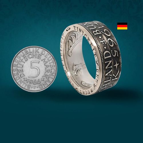 Münzringe gefertigt aus Silbermünzen 5 DM Prägejahre von 1951 - 1974