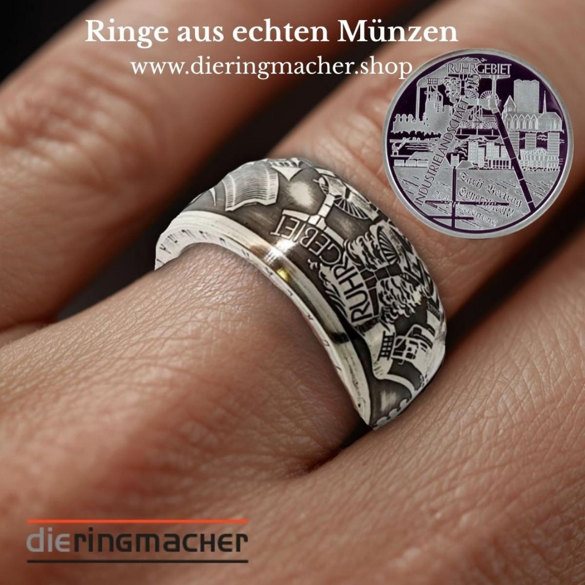 Münzring aus originaler 10 DM oder Euro Münze handgefertigt mit individueller Gravur