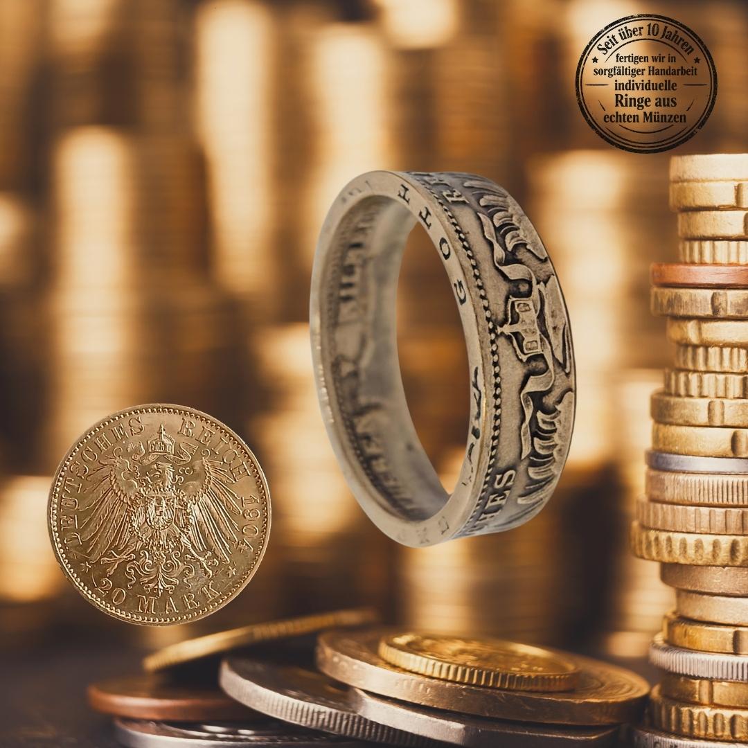 Goldring aus echter Münze 20 Goldmark