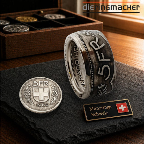 Besonderer Silber-Münzring aus 5-Franken-Münze – handgemachtes Unikat als Schmuckstück