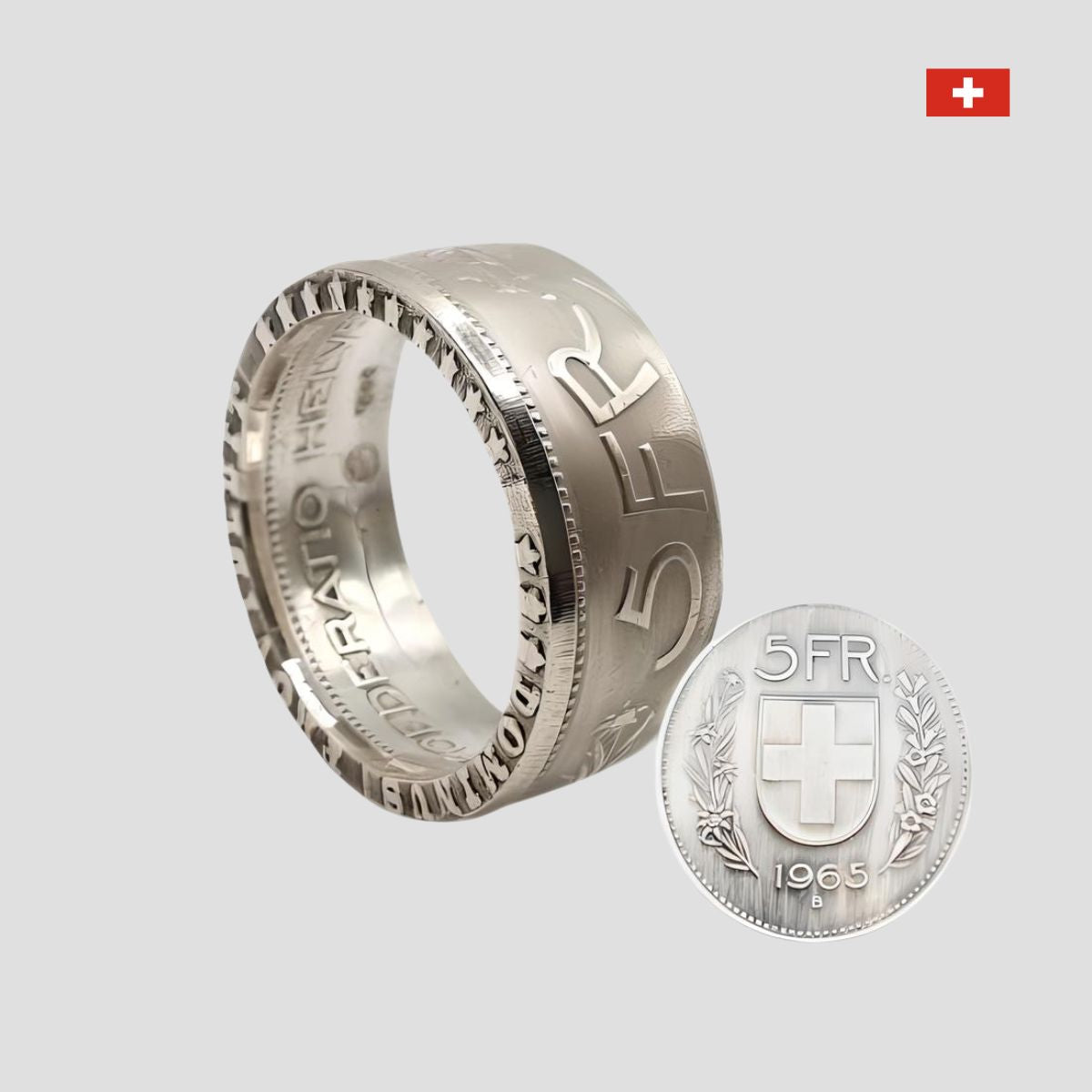 Handgefertigte Münzringe aus Schweizer Franken. Jeder Ring ist einzigartig, mit Wunschjahrgang und optionaler persönlicher Gravur. Nachhaltig verarbeitet, perfekt als besonderes Geschenk oder für Sammler. Teil der exklusiven Münzringe-Collection.