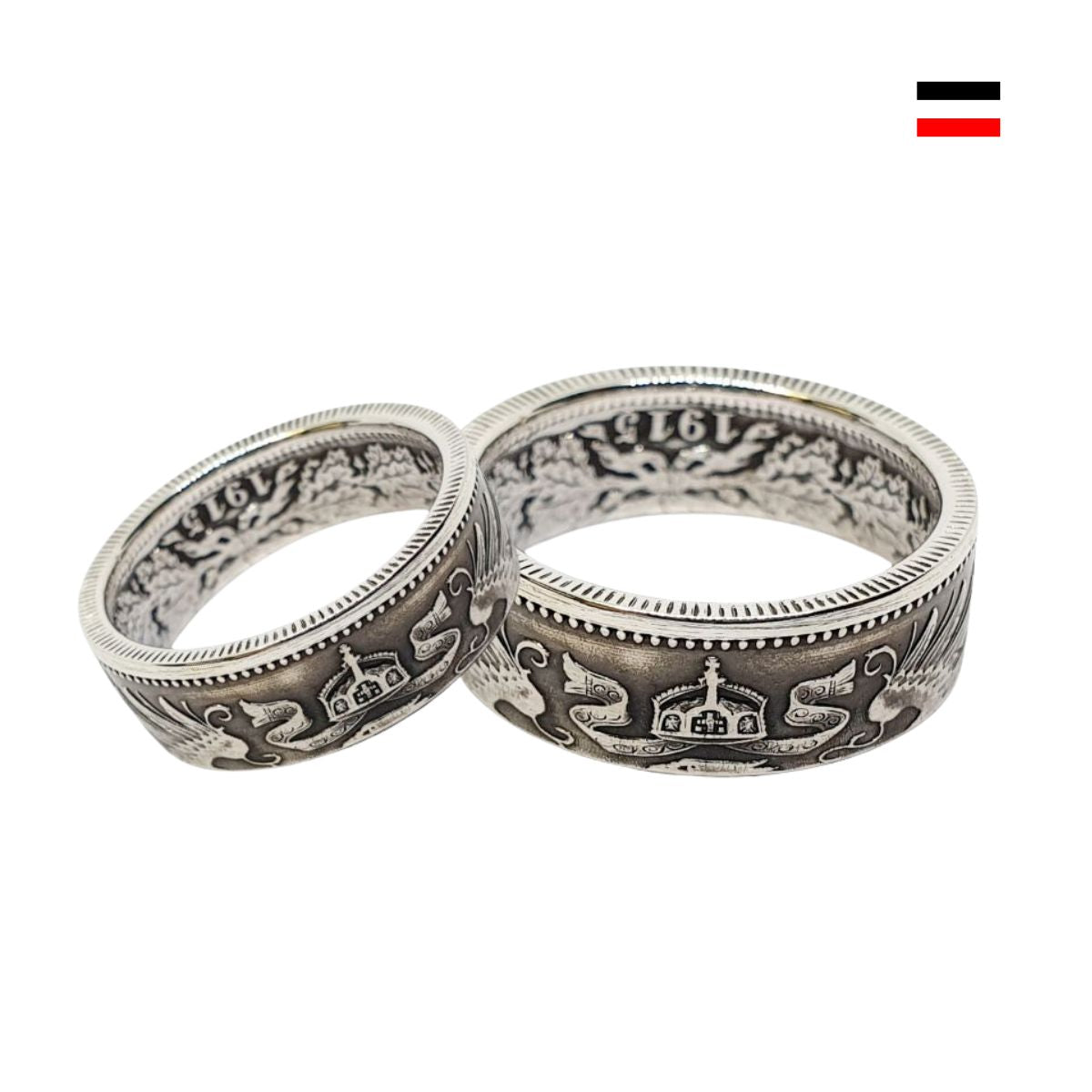 Zwei personalisierte Silberringe mit Gravur – handgefertigte Freundschaftsringe mit historischem Charme und eleganter Oberfläche.