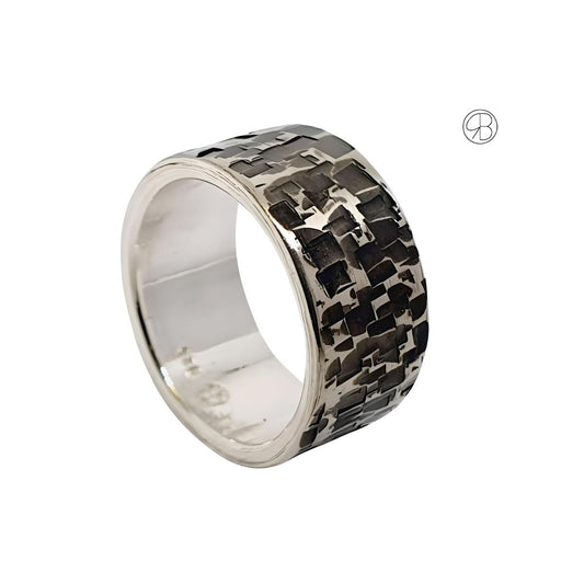 Handgefertigter Silberring mit Camouflage-Muster – 925 Sterling Silber