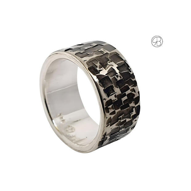 Handgefertigter Silberring mit Camouflage-Muster – 925 Sterling Silber