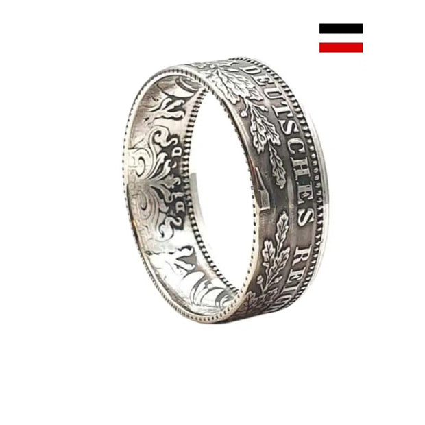Handgefertigter 1-Mark-Kaiserreich-Münzring aus 900er Silber – historisches Schmuckstück für Sammler und Geschichtsliebhaber.
