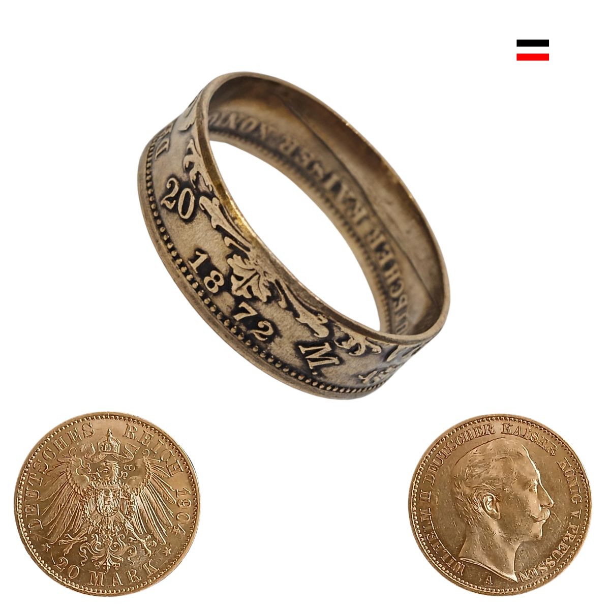 Handgefertigter Goldmark-Ring – Seitenansicht