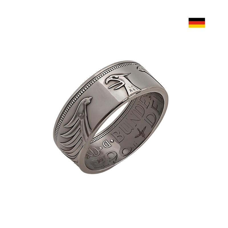 Handgefertigter 5 DM Münzring aus Silber mit Adler außen – Unikat aus echter deutscher Münze
