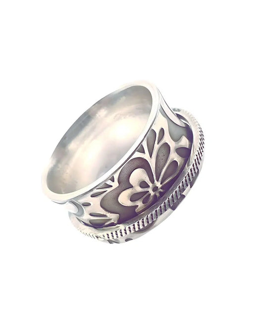 Drehbarer Meditationsring aus 925 Sterlingsilber mit Blütenmuster für Achtsamkeitsübungen und Entspannung