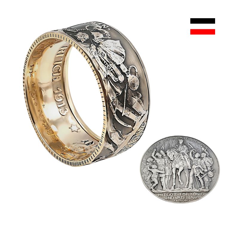 Historischer Silberring aus 3-Mark-Kaiserreich-Münze – detailreiche Prägung, handgefertigt in Deutschland