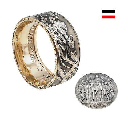 Historischer Silberring aus 3-Mark-Kaiserreich-Münze – detailreiche Prägung, handgefertigt in Deutschland