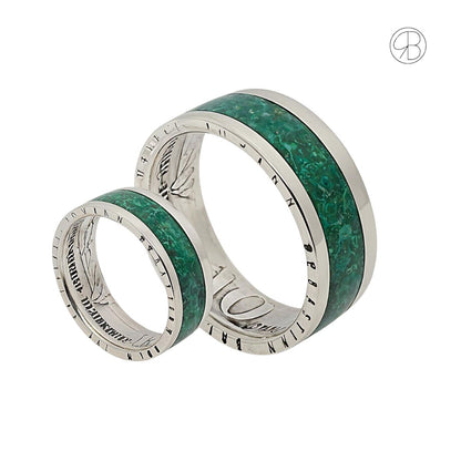 Handgefertigte Partnerringe aus 925 Silber mit Malachitstein – Unikate mit kostenloser Gravur“