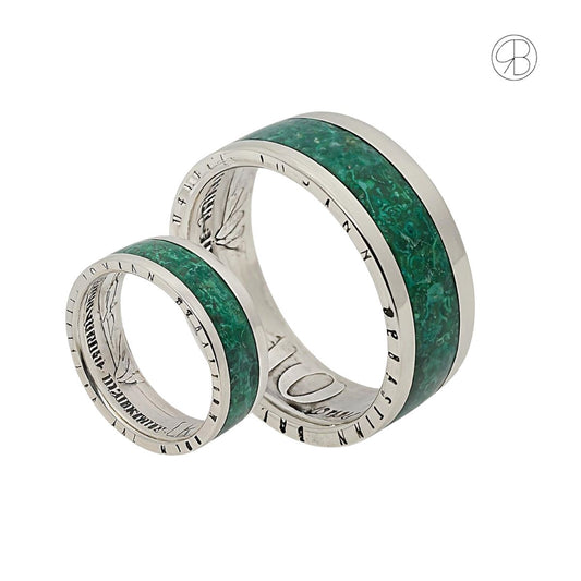 Handgefertigte Partnerringe aus 925 Silber mit Malachitstein – Unikate mit kostenloser Gravur“