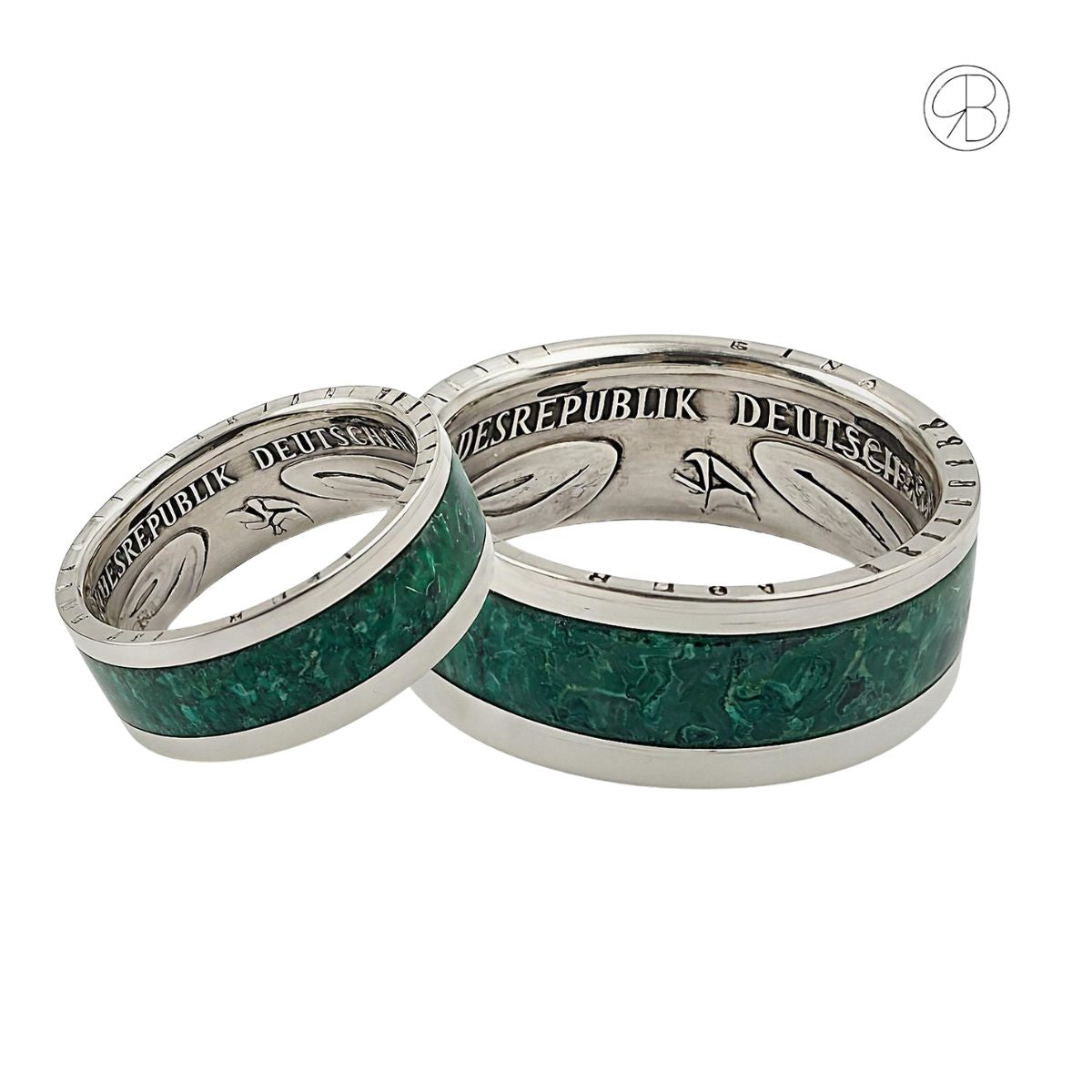 Malachit-Partner- und Freundschaftsringe aus Sterling Silber, handgefertigt, einzigartig und personalisierbar