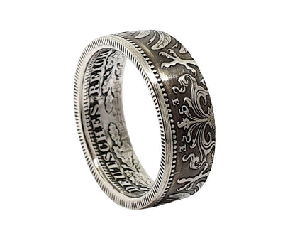 Münzring aus 1 Mark Kaiserreich Silbermünze 900er Silber, handgefertigt, antiker Schmuck wilhelminische Ära"