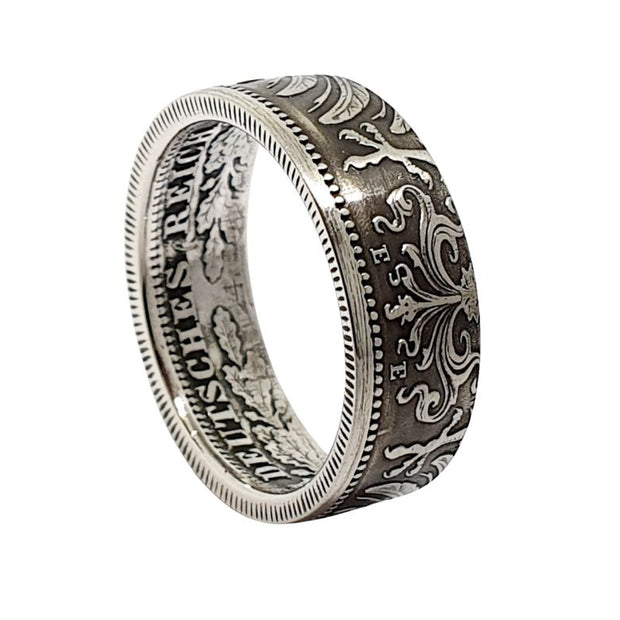 Münzring aus 1 Mark Kaiserreich Silbermünze 900er Silber, handgefertigt, antiker Schmuck wilhelminische Ära"