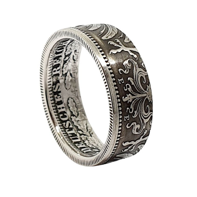 Münzring aus 1 Mark Kaiserreich Silbermünze 900er Silber, handgefertigt, antiker Schmuck wilhelminische Ära"