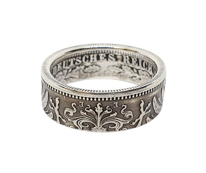 1 Mark Münzring Kaiserreich Nahaufnahme Prägung, 900er Silber antiker Ring handgefertigt"