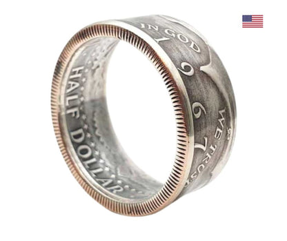 Kennedy Half Dollar Münzring - Detailansicht der historischen Münzprägung und Ringstruktur