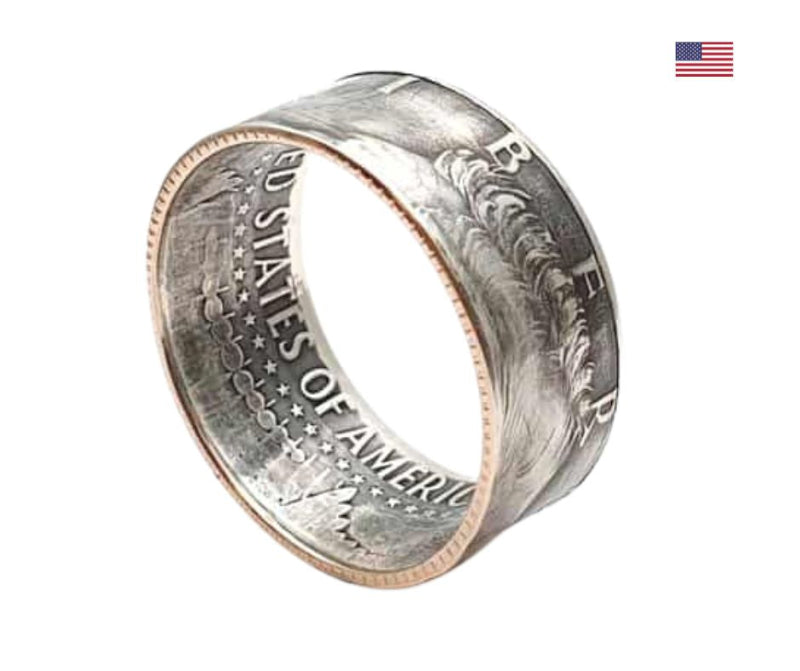 1/2 Dollar Kennedy Münzring - Seitenansicht des gravierbaren USA-Silberrings