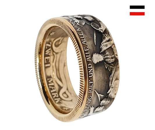 Luxus Münzring aus 2 Mark 1913 mit Gold-Silber-Legierung, Kaiserreich Schmuck"