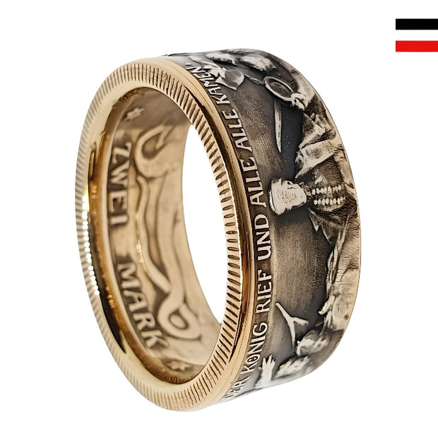 Luxus Münzring aus 2 Mark 1913 mit Gold-Silber-Legierung, Kaiserreich Schmuck"