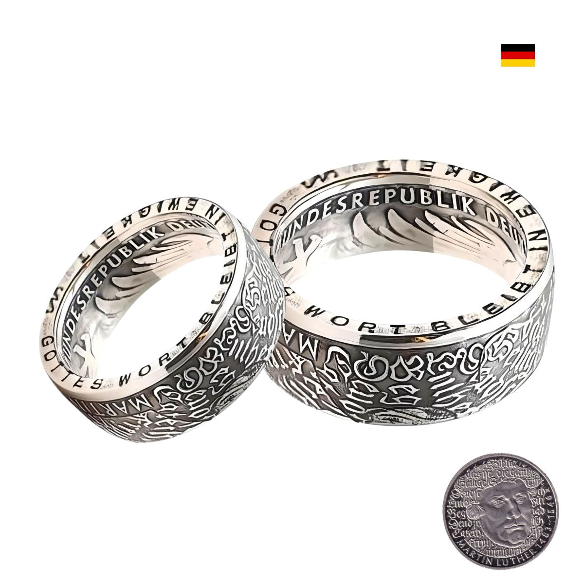 Einzigartige Partner-Ringe aus Silbermünze, personalisierbar mit Gravur, symbolisches Geschenk für Paare