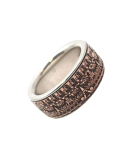 Azteken Maya Kalender Ring - Handgefertigter Münzring Sterlingsilber