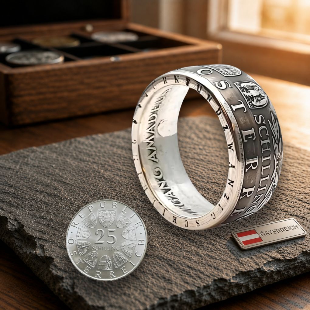 Muenzring-25-Schilling Silber-mit Laenderwappen