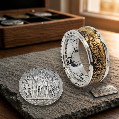 Kaiserreich Münzring 1913 mit Blattgold - Detailansicht der historischen 3-Mark-Prägung